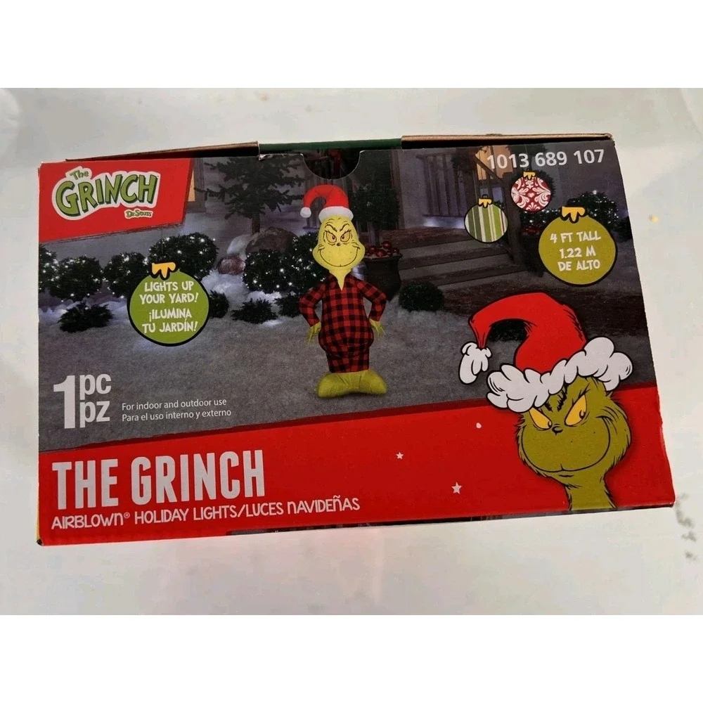 The‎ Grinch Inflatable in Plaid Christmas PJ's Santa Hat 4ft New In Box